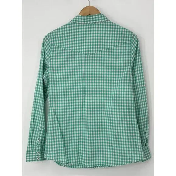 Cato Women's Teal Green and White Gingham Button-Up Shirt Medium - Picture 2 of 8